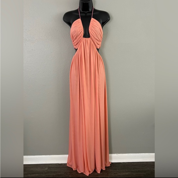 Staud Pink Peach Reversible Mesh Colorblock Kanha Halter Maxi Dress Size S Guava - Picture 2 of 10